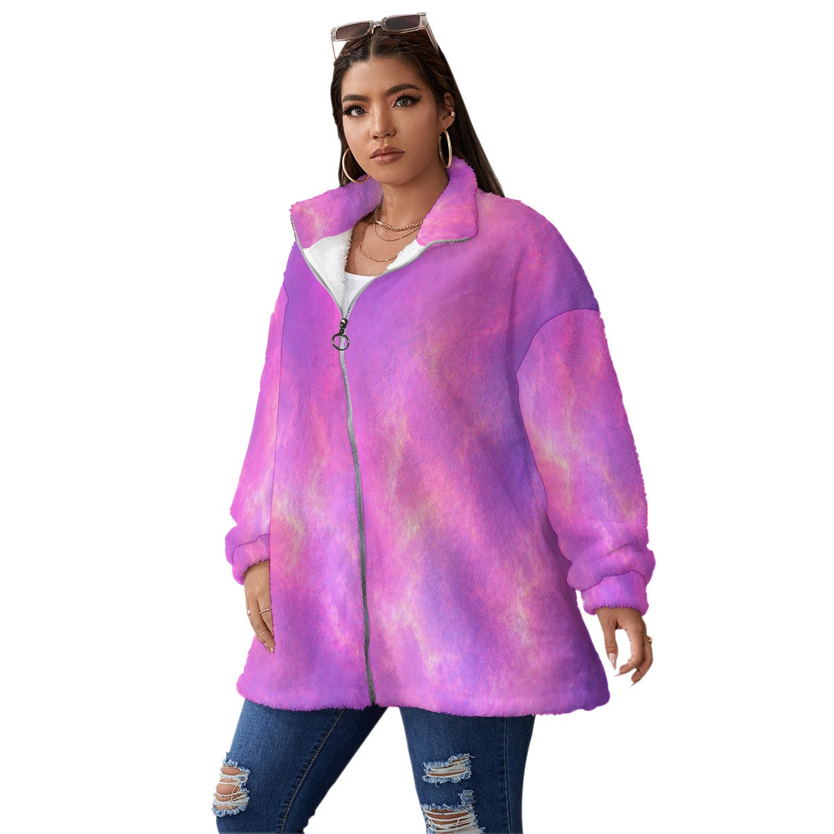 Unisex Borg Fleece Stand-up Collar Coat With Zipper Closure(Plus Size)