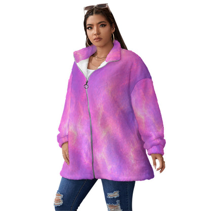 Unisex Borg Fleece Stand-up Collar Coat With Zipper Closure(Plus Size)