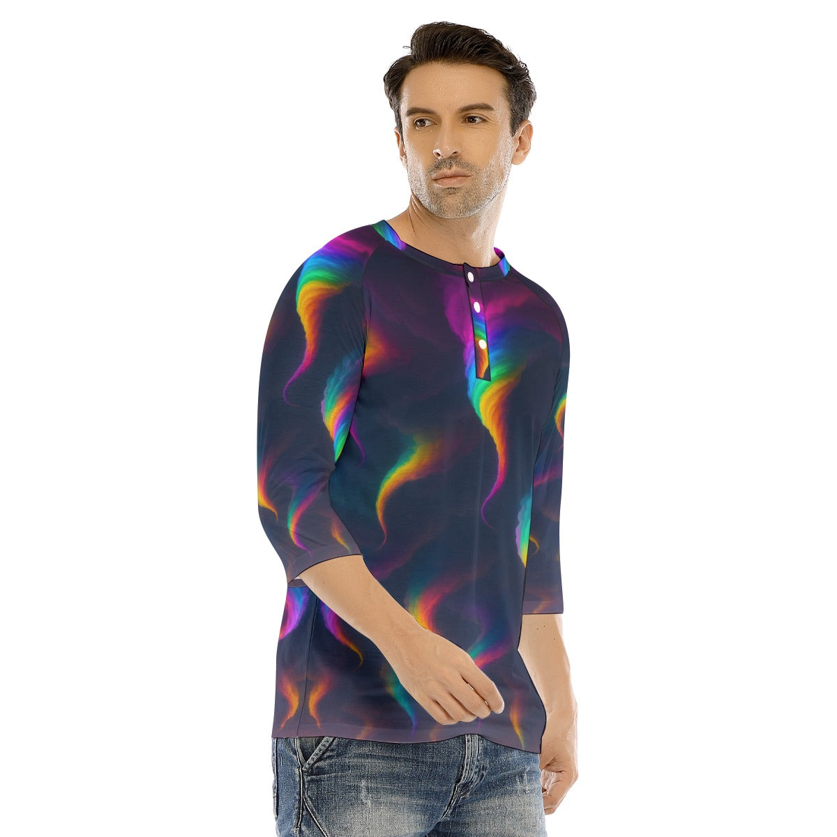 Men's Bracelet Sleeve T-shirt With Button Closure - view 2