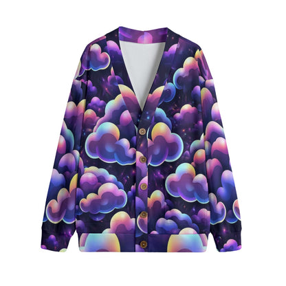 Unisex V-neck Knitted Fleece Cardigan With Button Closure