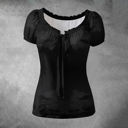 All-over print Women's Puff Sleeve Pleated Shirt