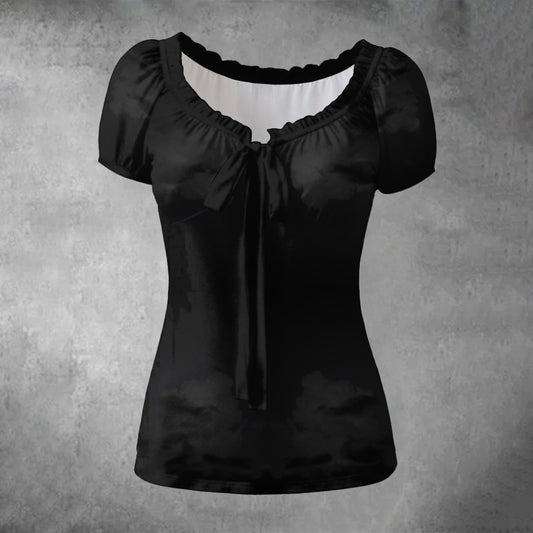 All-over print Women's Puff Sleeve Pleated Shirt
