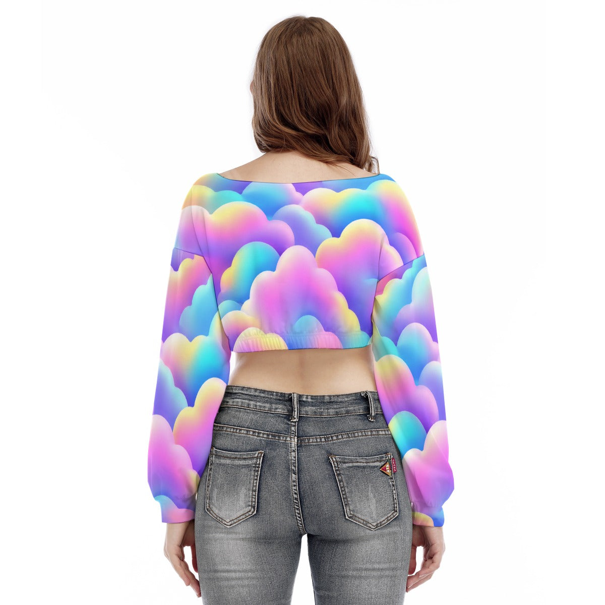 Women's V-neck Long Sleeve Cropped Sweatshirt