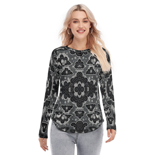 Women's Raglan Sleeves U-Shaped Hem Long Sleeves Blouse