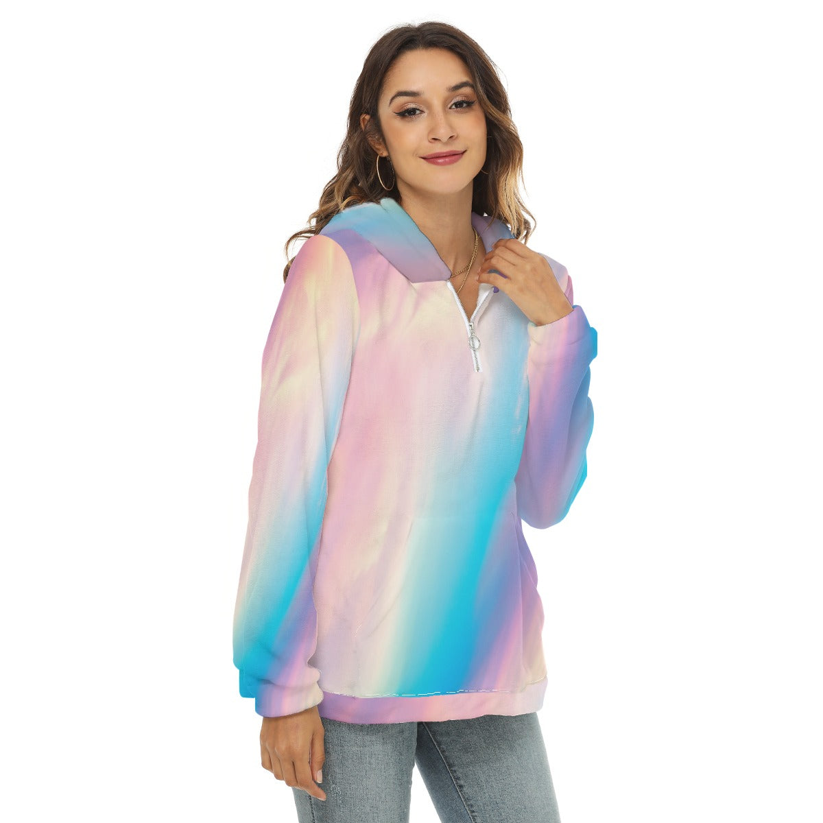 Women's Borg Fleece Hoodie With Half Zip