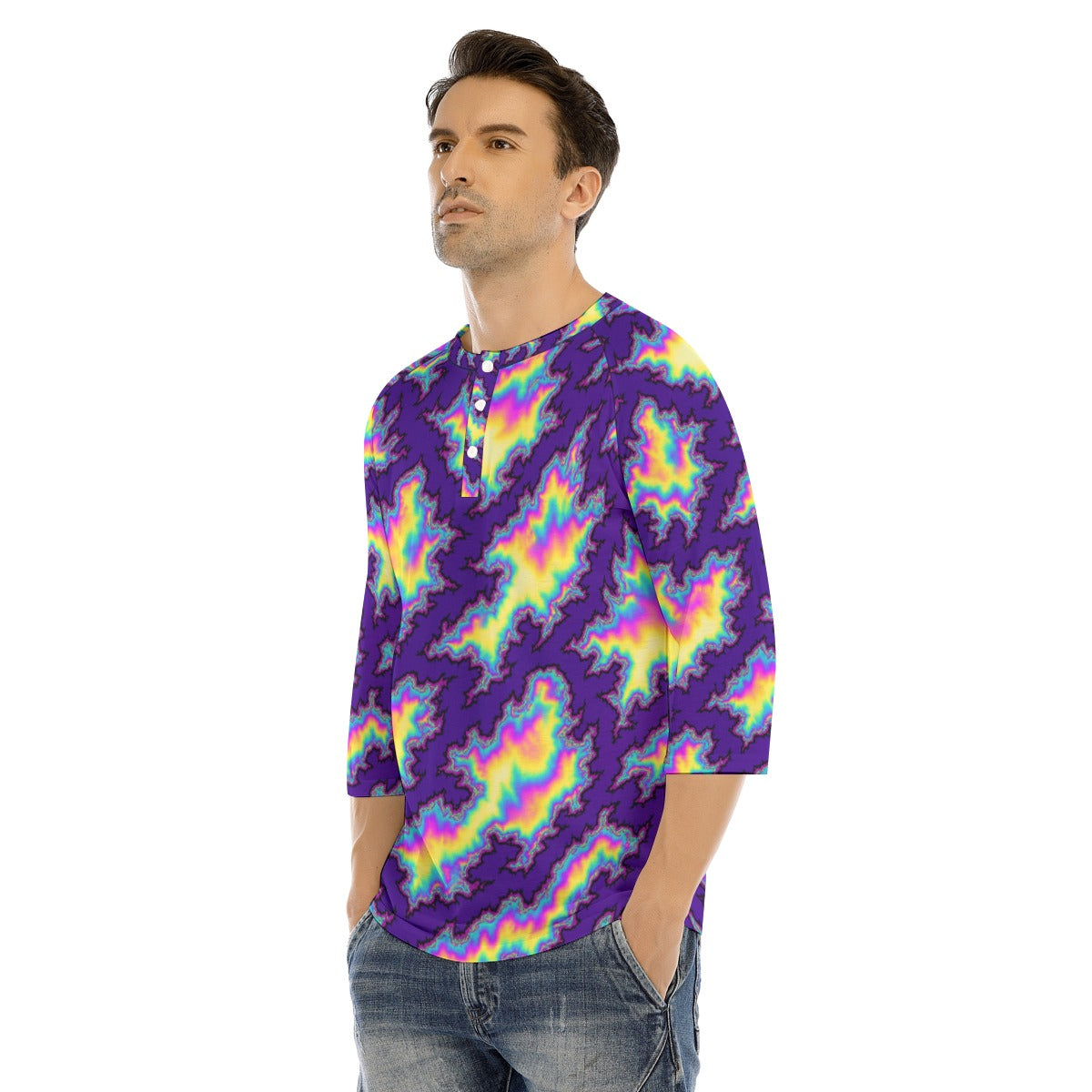 Men's Bracelet Sleeve T-shirt With Button Closure - view 3