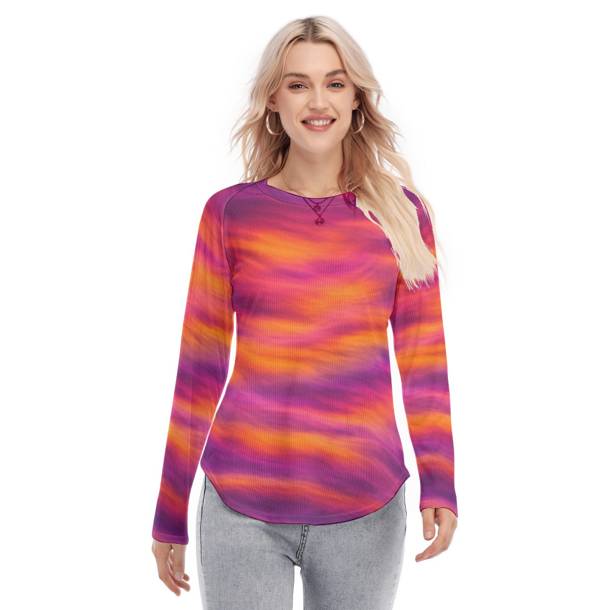 Women's Raglan Sleeves U-Shaped Hem Long Sleeves Blouse