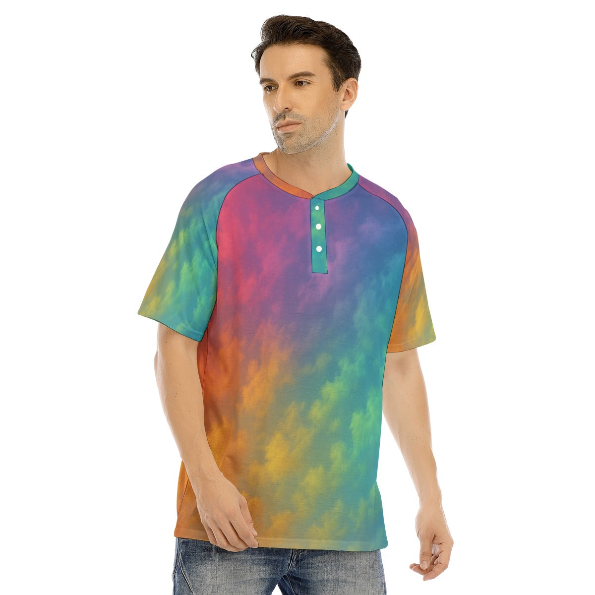 Men's Raglan Sleeve T-shirt With Button Closure