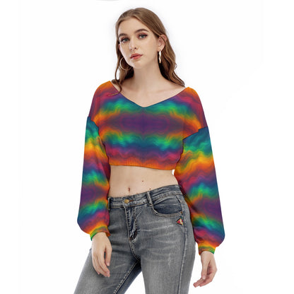 Women's V-neck Long Sleeve Cropped Sweatshirt
