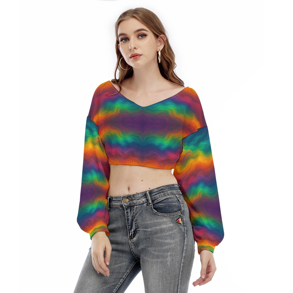 Women's V-neck Long Sleeve Cropped Sweatshirt