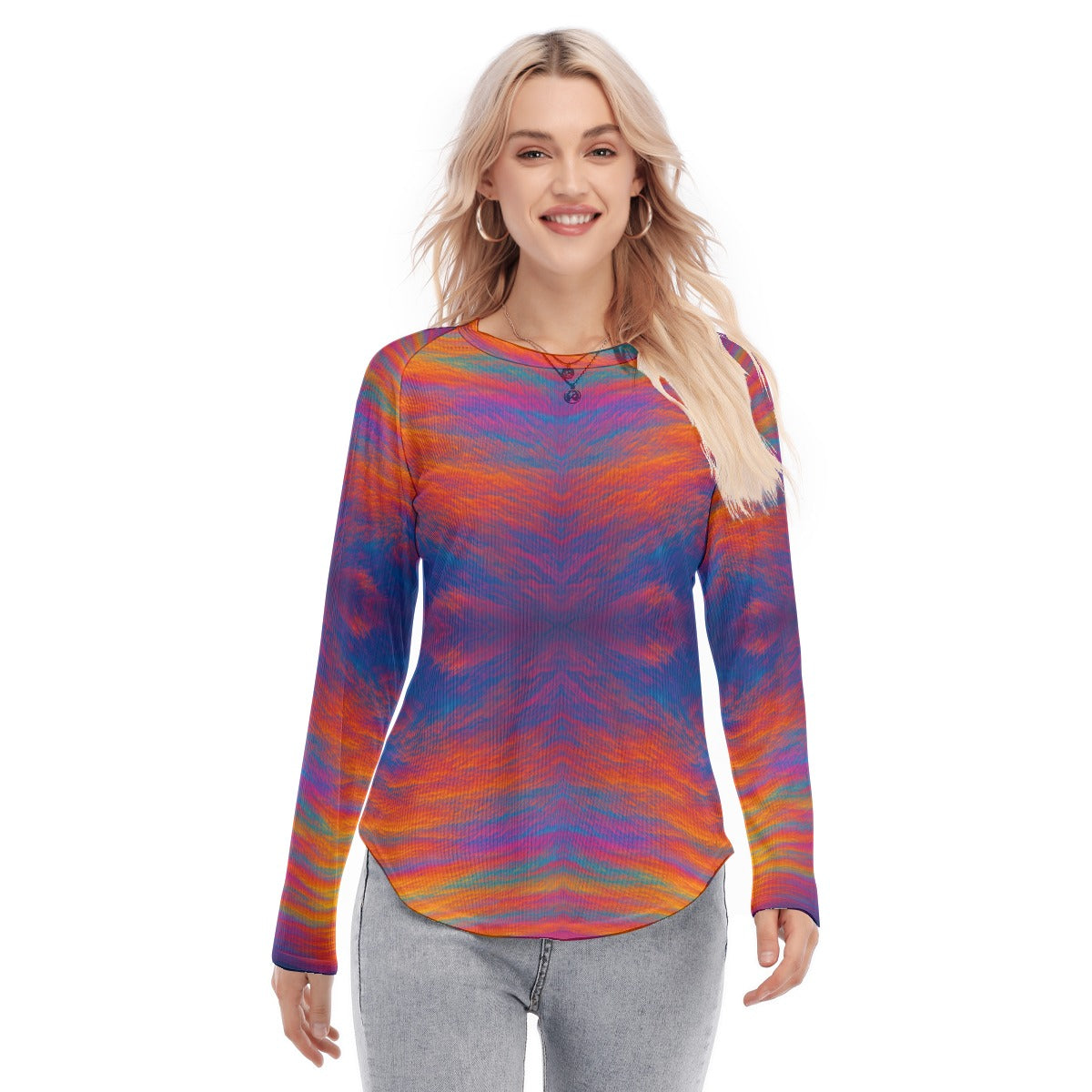 Women's Raglan Sleeves U-Shaped Hem Long Sleeves Blouse