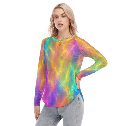 Women's Raglan Sleeves U-Shaped Hem Long Sleeves Blouse