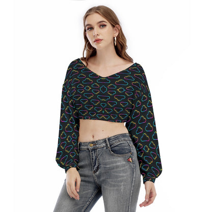 Women's V-neck Long Sleeve Cropped Sweatshirt