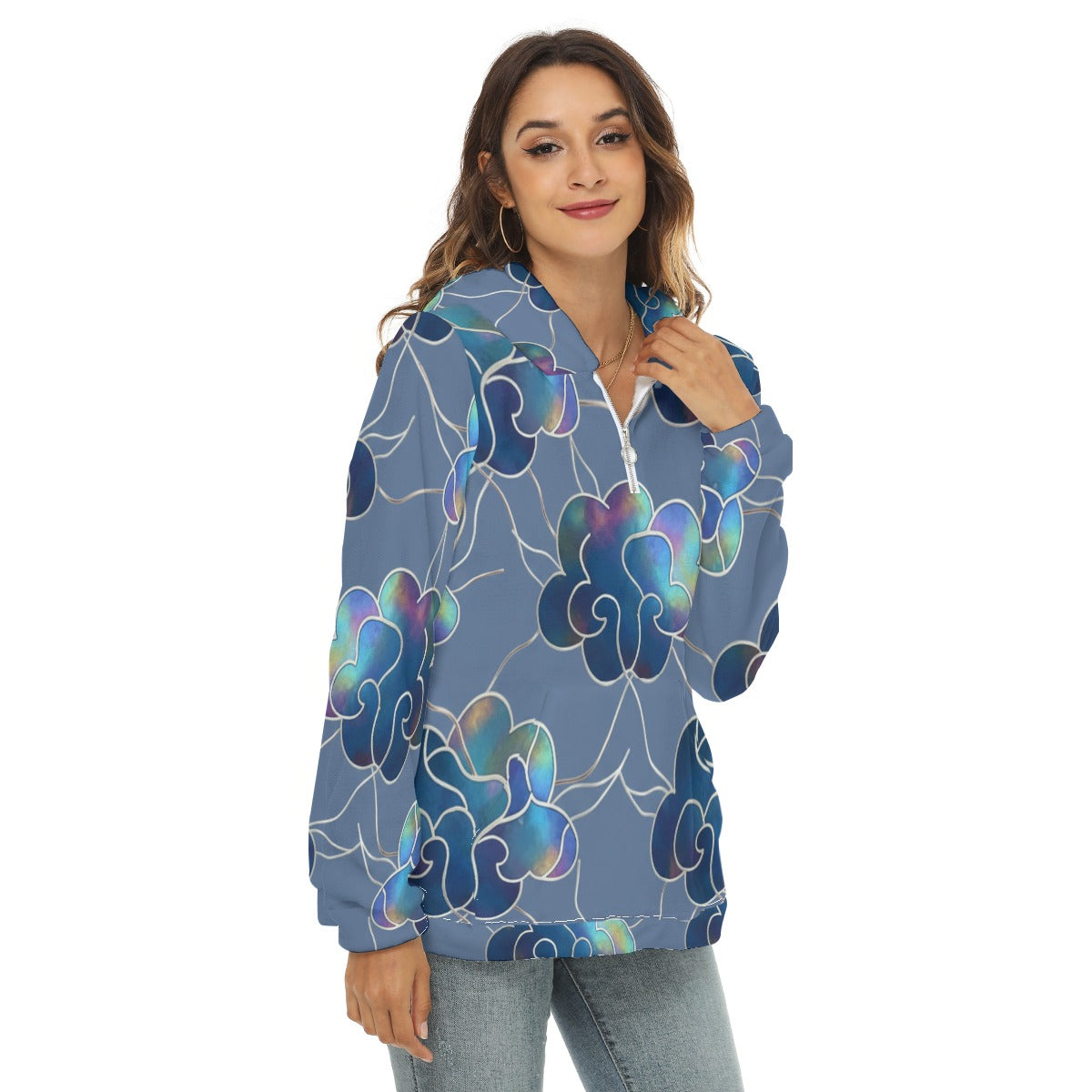 Women's Borg Fleece Hoodie With Half Zip