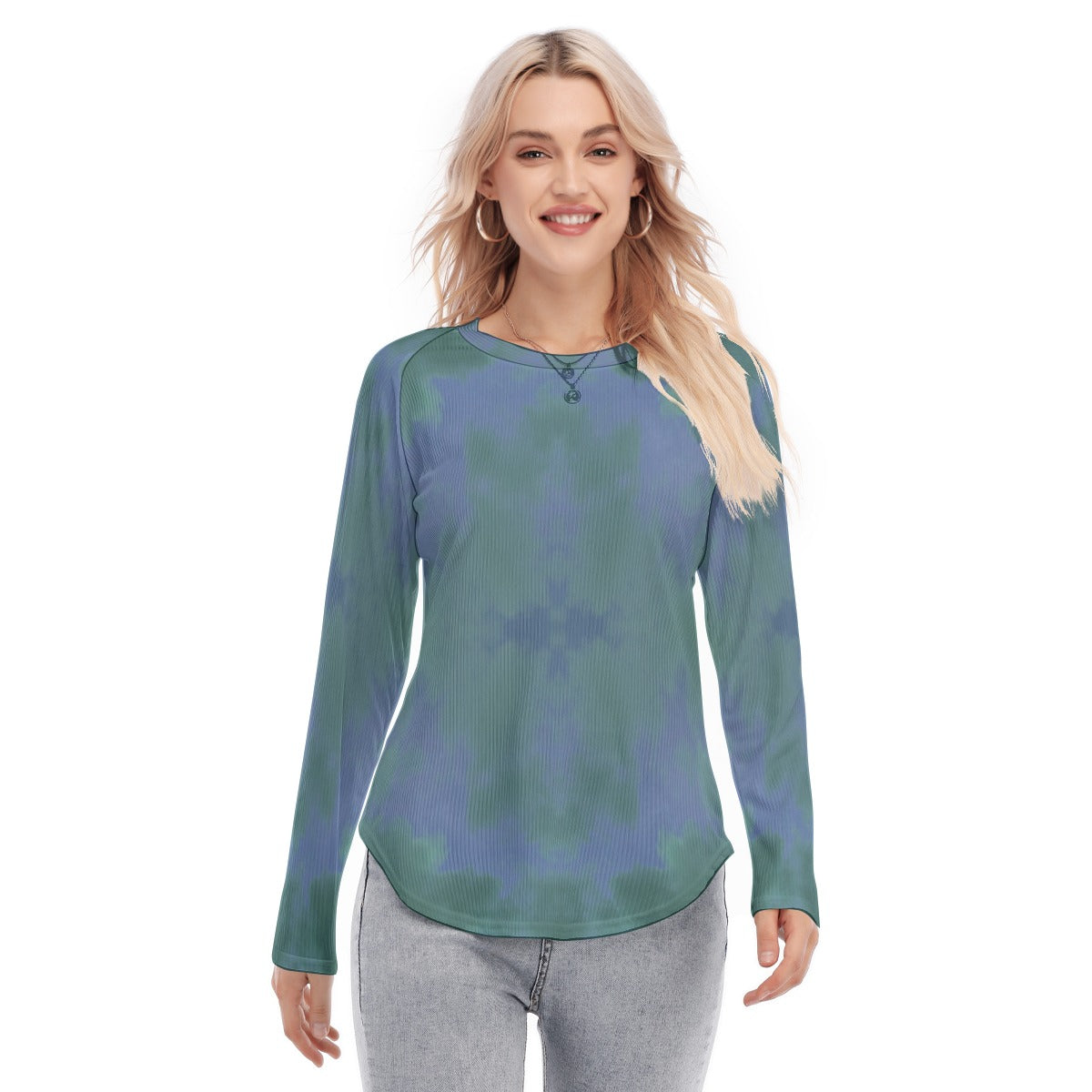 Women's Raglan Sleeves U-Shaped Hem Long Sleeves Blouse
