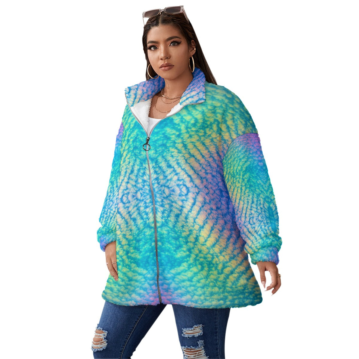 Unisex Borg Fleece Stand-up Collar Coat With Zipper Closure(Plus Size)
