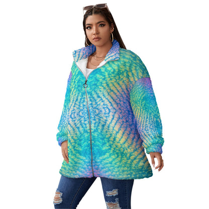 Unisex Borg Fleece Stand-up Collar Coat With Zipper Closure(Plus Size)