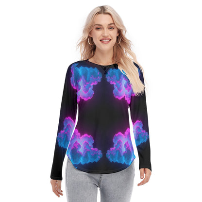 Women's Raglan Sleeves U-Shaped Hem Long Sleeves Blouse