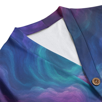 Unisex V-neck Knitted Fleece Cardigan With Button Closure