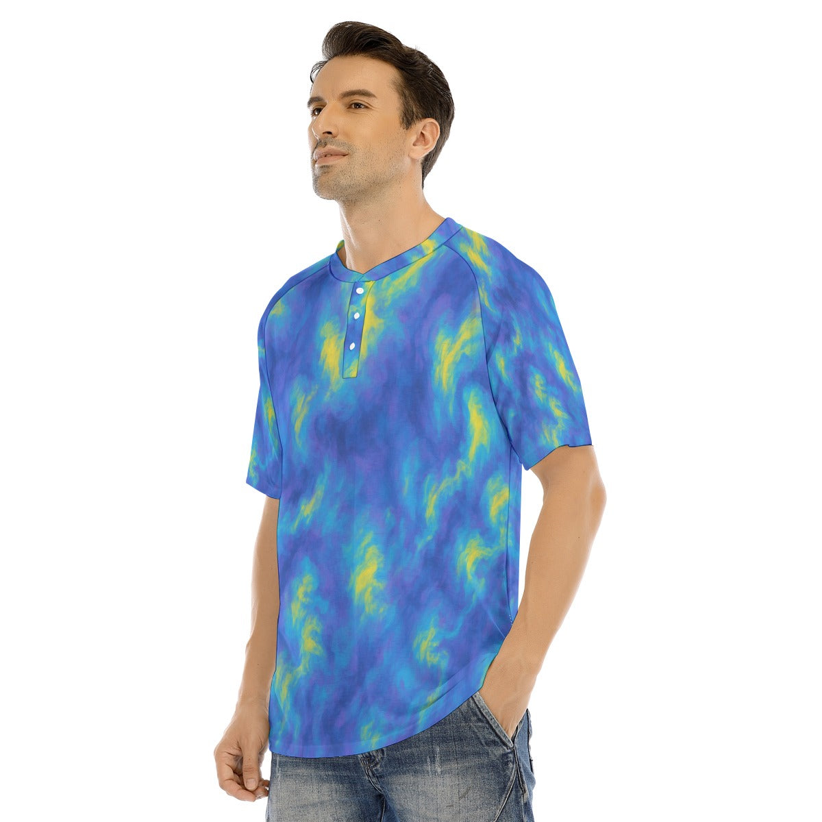 Men's Raglan Sleeve T-shirt With Button Closure