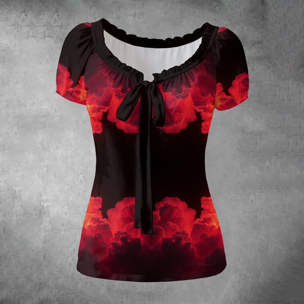 All-over print Women's Puff Sleeve Pleated Shirt