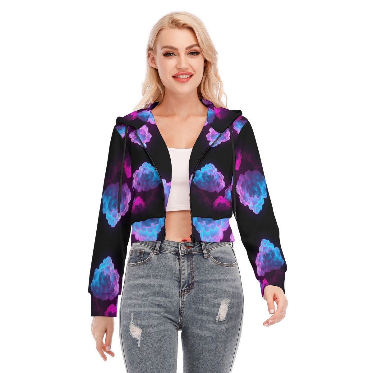 Women's Crop Top Hoodie With Zipper Closure