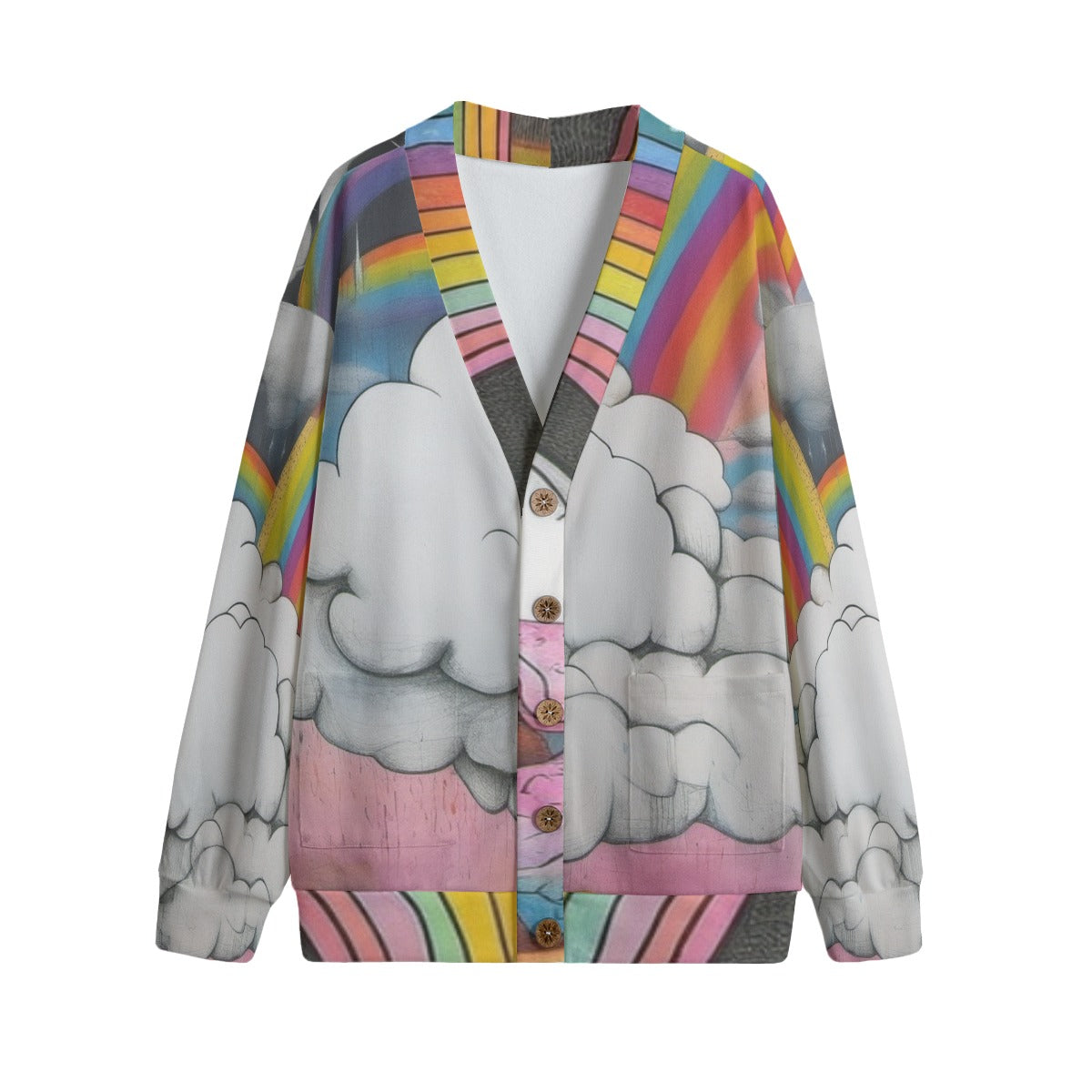 Unisex V-neck Knitted Fleece Cardigan With Button Closure