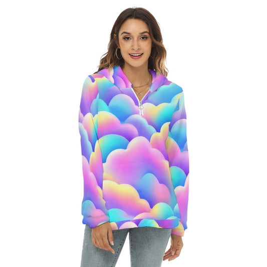 Women's Borg Fleece Hoodie With Half Zip