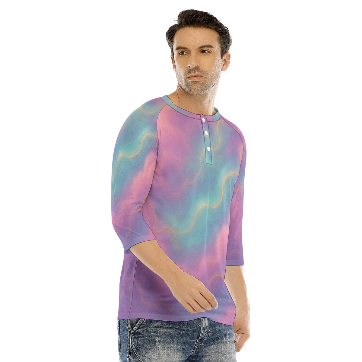 Men's Bracelet Sleeve T-shirt With Button Closure - view 2