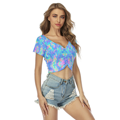 Women's Raglan Drawstring Front Crop Tee