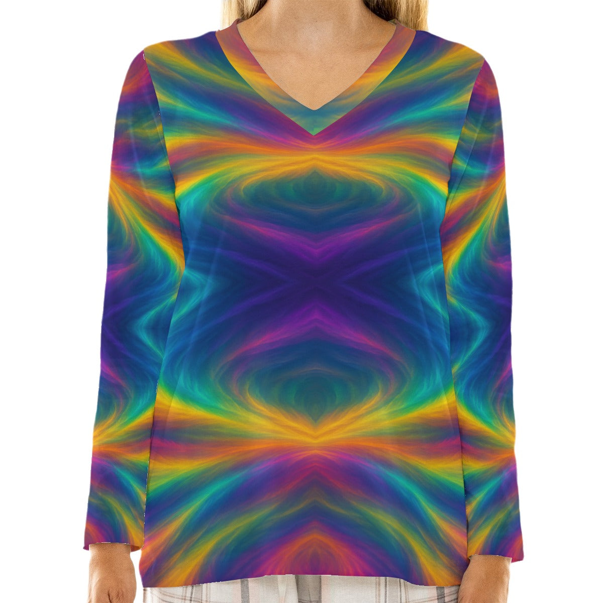 Women's Loose V-Neck T-Shirt With Long Sleeve