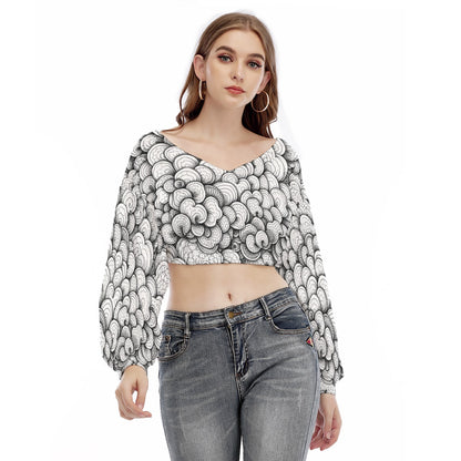 Women's V-neck Long Sleeve Cropped Sweatshirt