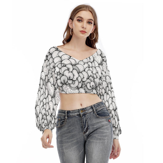 Women's V-neck Long Sleeve Cropped Sweatshirt