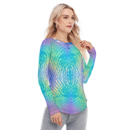 Women's Raglan Sleeves U-Shaped Hem Long Sleeves Blouse