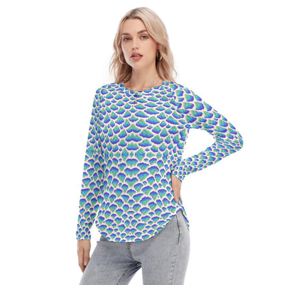 Women's Raglan Sleeves U-Shaped Hem Long Sleeves Blouse