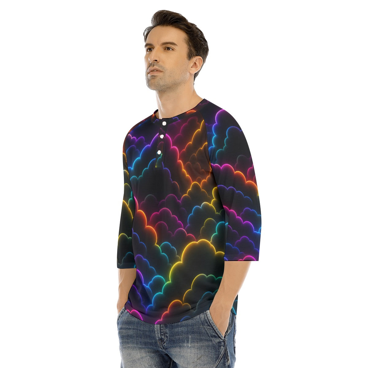 Men's Bracelet Sleeve T-shirt With Button Closure - view 3