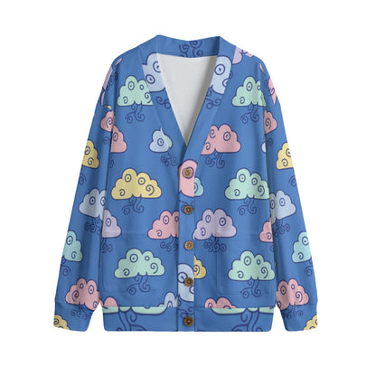 Unisex V-neck Knitted Fleece Cardigan With Button Closure
