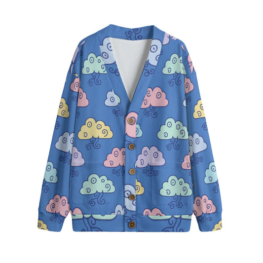 Unisex V-neck Knitted Fleece Cardigan With Button Closure