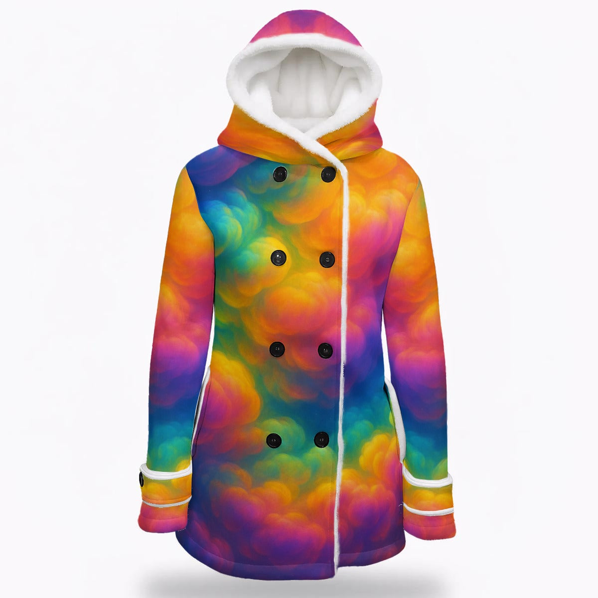 Women's Hooded Double-Breasted Winter Coat With Fleece