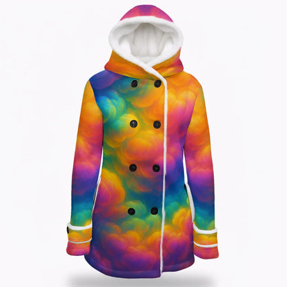 Women's Hooded Double-Breasted Winter Coat With Fleece