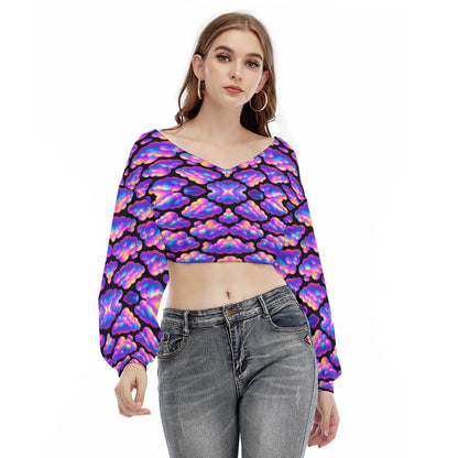 Women's V-neck Long Sleeve Cropped Sweatshirt
