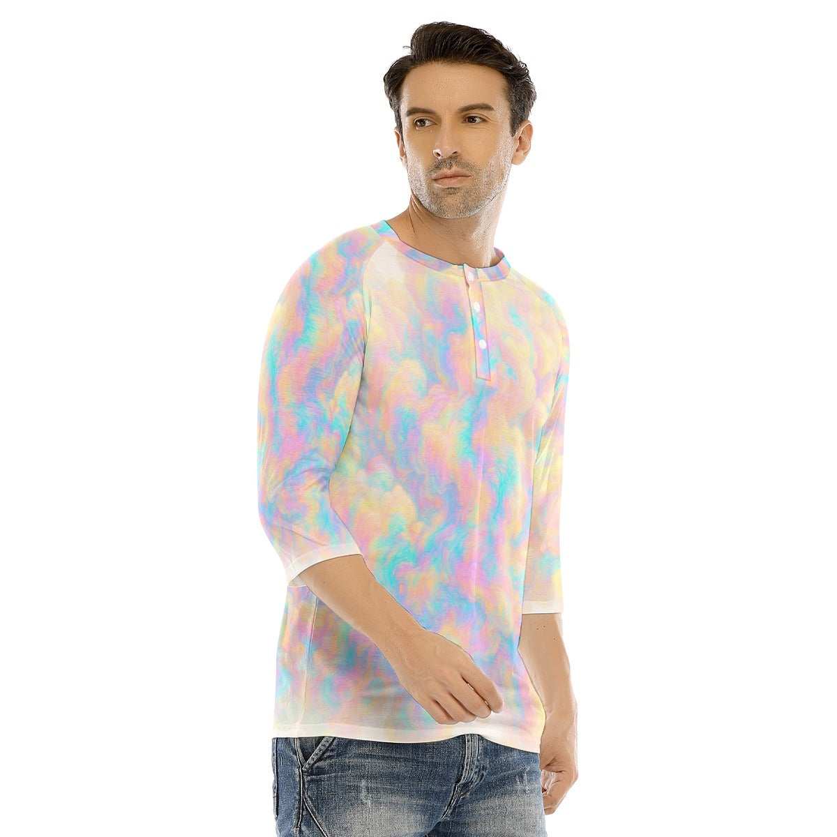 Men's Bracelet Sleeve T-shirt With Button Closure - view 2