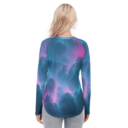 Women's Raglan Sleeves U-Shaped Hem Long Sleeves Blouse