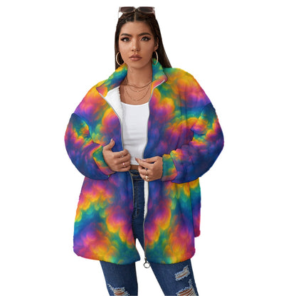 Unisex Borg Fleece Stand-up Collar Coat With Zipper Closure(Plus Size)
