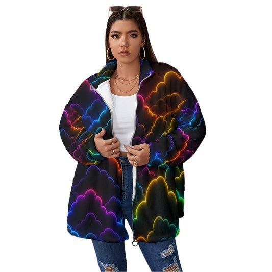 Unisex Borg Fleece Stand-up Collar Coat With Zipper Closure(Plus Size)