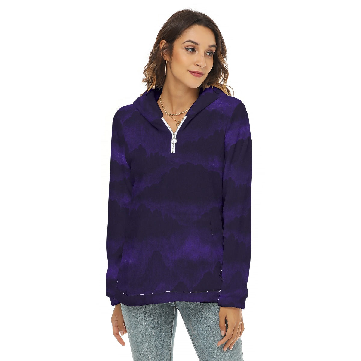 Women's Borg Fleece Hoodie With Half Zip