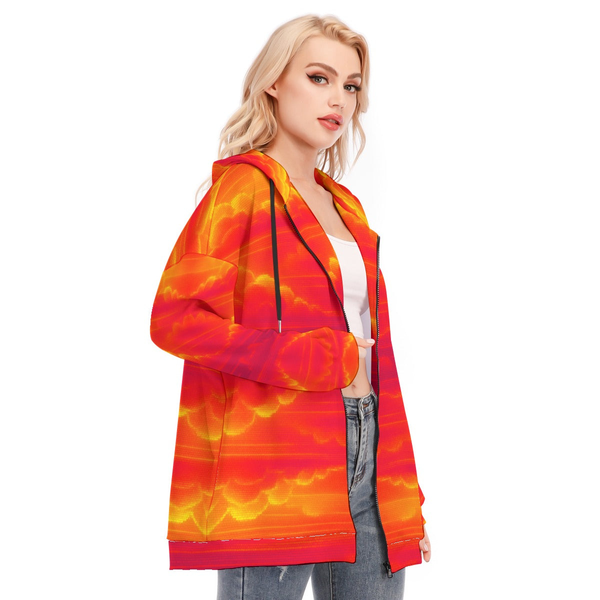 Women's Long Hoodie With Zipper Closure