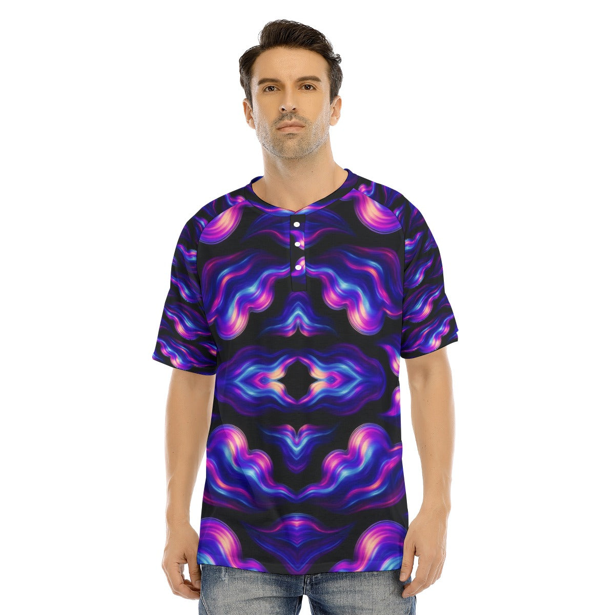 Men's Raglan Sleeve T-shirt With Button Closure
