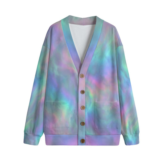 Unisex V-neck Knitted Fleece Cardigan With Button Closure