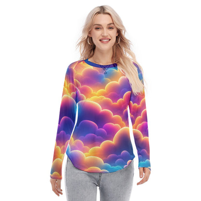 Women's Raglan Sleeves U-Shaped Hem Long Sleeves Blouse